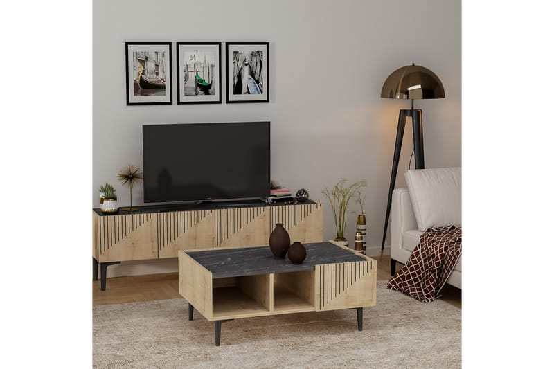 Bruveri Sofabord 94 cm med Oppbevaring Hyller - Natur/Svart - Møbler - Bord - Sofabord