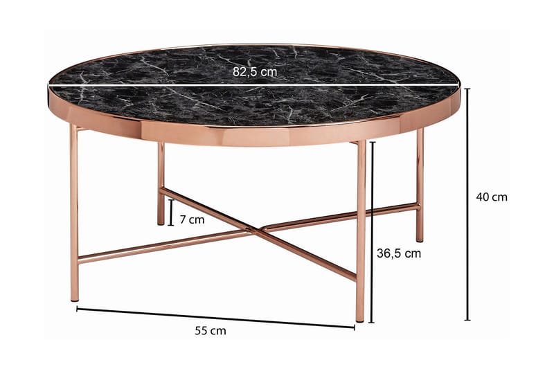 Cabellon Sofabord 83 cm Rundt Marmormønster - Glass/Svart/Messing - Møbler - Bord - Sofabord