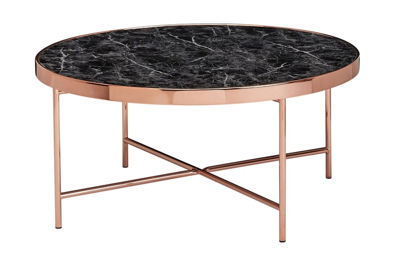 Cabellon Sofabord 83 cm Rundt Marmormønster - Glass/Svart/Messing - Møbler - Bord - Sofabord
