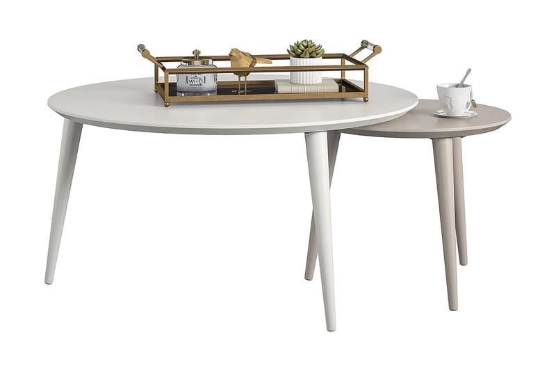 Carnegie Settbord 90 cm Ovalt 2 Bord Hvit/Taupe - CosmoLiving - Møbler - Bord - Sofabord