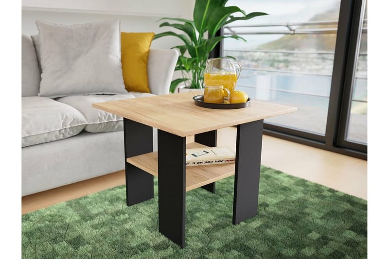 Carnew 60 cm Firkantet Sofabord med Hylle i Mørkt Tre - Svart - Møbler - Bord - Sofabord