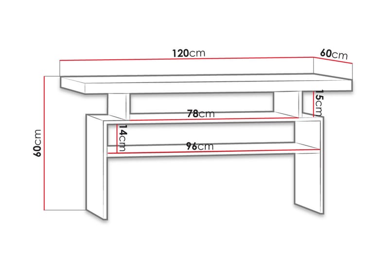 Castillia Sofabord 120 cm med Oppbevaringshyller - Hvit - Møbler - Bord - Sofabord