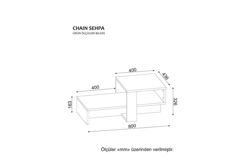 Chainell Sofabord 80 cm med Oppbevaringshylle - Hvit/Valnøttsbrun - Sofabord