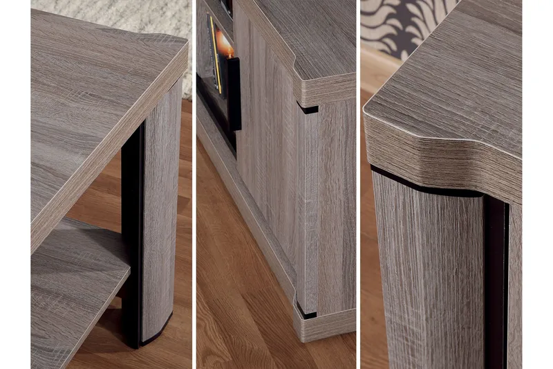 Chezum Sofabord 120 cm med Oppbevaringshylle - Eikefarge/Beige/Grå - Møbler - Bord - Sofabord