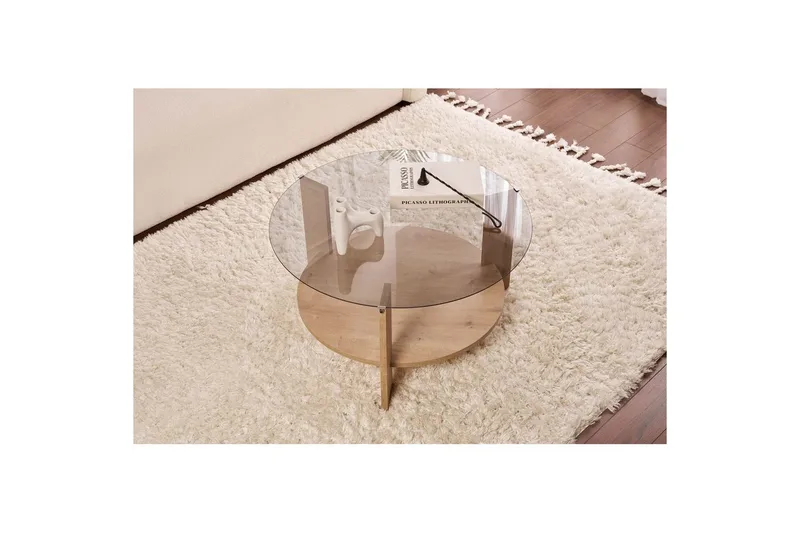 Sofabord Clara 75 cm med Glassplate - Safireik / Fume - Møbler - Bord - Sofabord