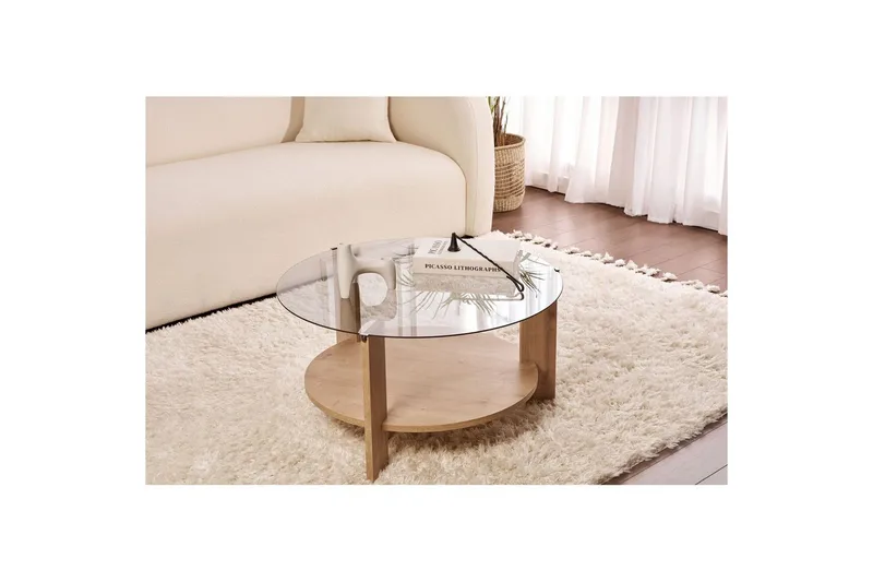 Sofabord Clara 75 cm med Glassplate - Safireik / Fume - Møbler - Bord - Sofabord