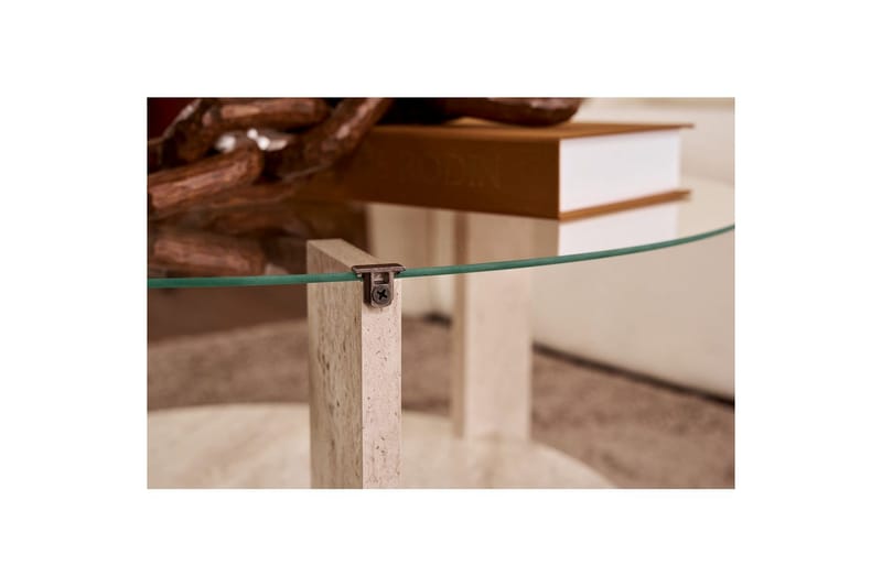 Sofabord Clara 75 cm med Glassplate - Travertin / Transparent - Møbler - Bord - Sofabord
