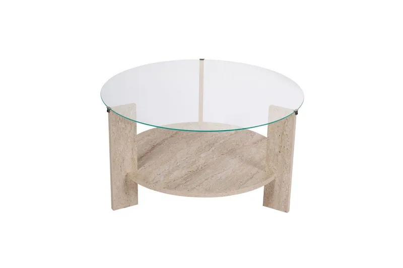 Sofabord Clara 75 cm med Glassplate - Travertin / Transparent - Møbler - Bord - Sofabord