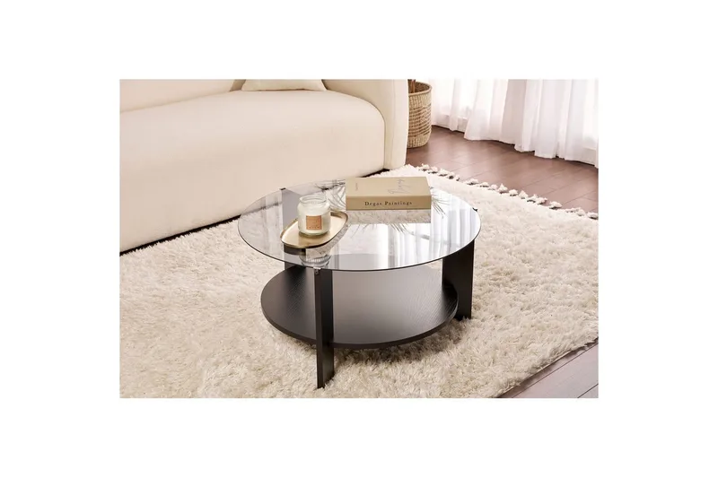 Sofabord Clara 75 cm med Glassplate - Tre Svart / Røykfarget - Møbler - Bord - Sofabord