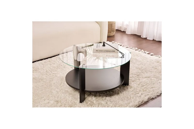 Sofabord Clara 75 cm med Glassplate - Tre Svart / Transparent - Møbler - Bord - Sofabord