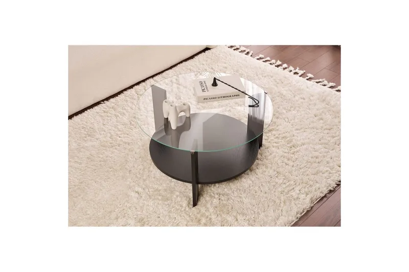 Sofabord Clara 75 cm med Glassplate - Tre Svart / Transparent - Møbler - Bord - Sofabord