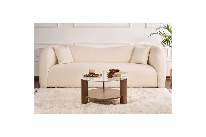 Sofabord Clara 75 cm med Glassplate - Valnøtt / Transparent - Møbler - Bord - Sofabord