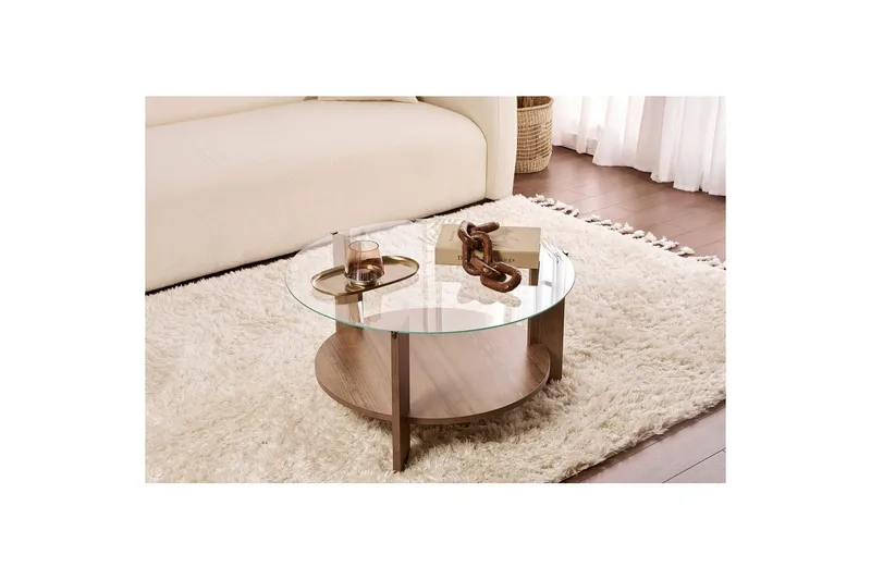 Sofabord Clara 75 cm med Glassplate - Valnøtt / Transparent - Møbler - Bord - Sofabord