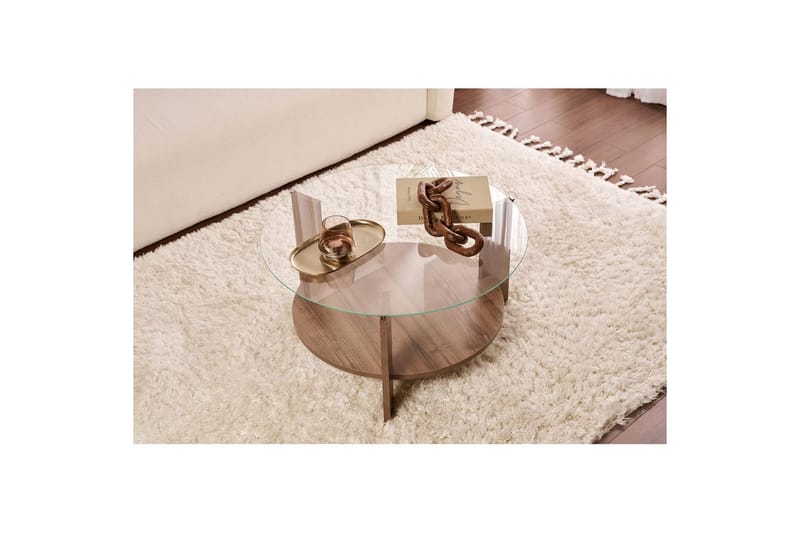 Sofabord Clara 75 cm med Glassplate - Valnøtt / Transparent - Møbler - Bord - Sofabord