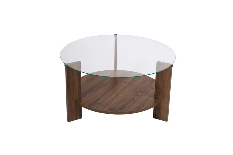 Sofabord Clara 75 cm med Glassplate, Valnøtt / Transparent