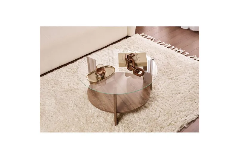 Sofabord Clara 75 cm med Glassplate - Valnøtt / Transparent - Møbler - Bord - Sofabord