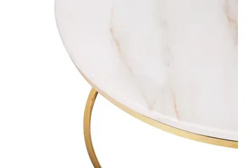 Coralla Sofabord 70 cm Rundt Marmormønster - Hvit/Gull - Møbler - Bord - Sofabord