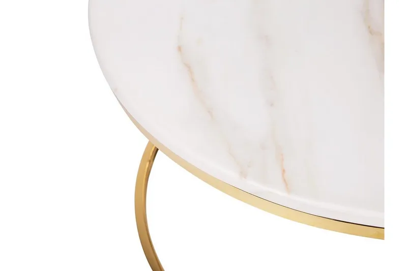 Coralla Sofabord 70 cm Rundt Marmormønster - Hvit/Gull - Møbler - Bord - Sofabord