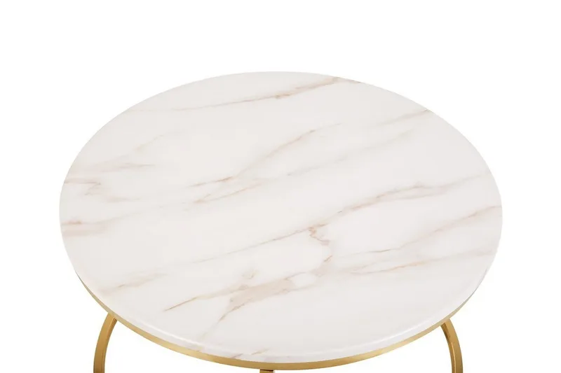Coralla Sofabord 70 cm Rundt Marmormønster - Hvit/Gull - Møbler - Bord - Sofabord