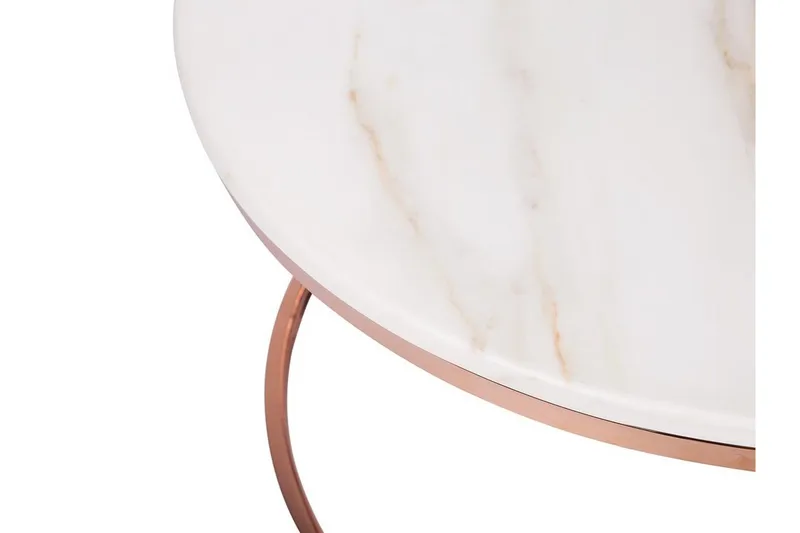 Coralla Sofabord 70 cm Rundt Marmormønster - Hvit/Kobber - Møbler - Bord - Sofabord
