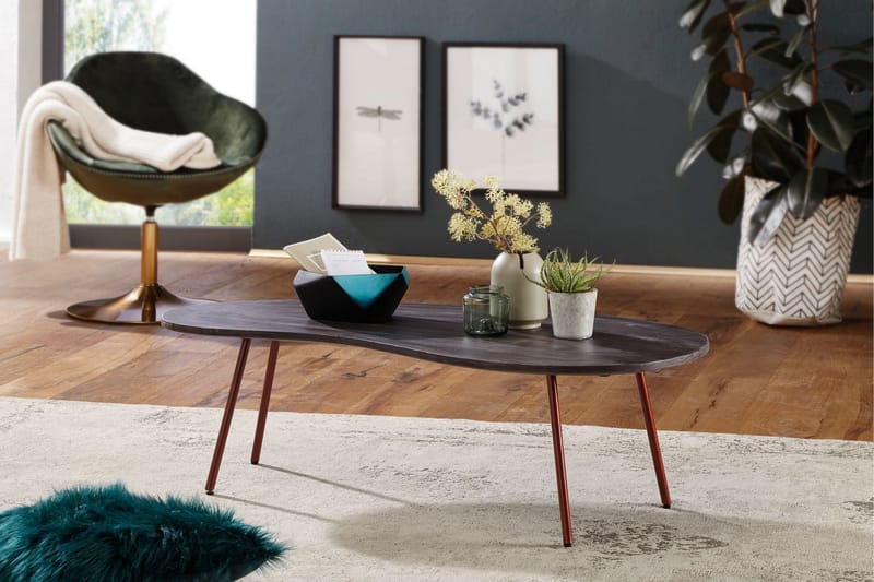 Corkrean Sofabord 122 cm Njurformat - Massivt Tre/Mørkegrå/Kobber - Møbler - Bord - Sofabord
