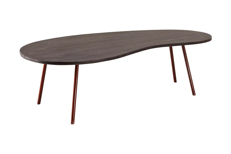 Corkrean Sofabord 122 cm Njurformat, Massivt Tre/Mørkegrå/Kobber