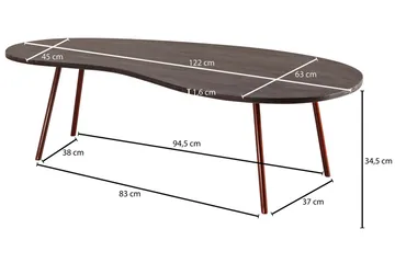 Corkrean Sofabord 122 cm Njurformat - Massivt Tre/Mørkegrå/Kobber - Møbler - Bord - Sofabord