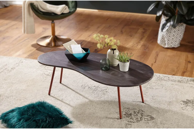 Corkrean Sofabord 122 cm Njurformat - Massivt Tre/Mørkegrå/Kobber - Møbler - Bord - Sofabord