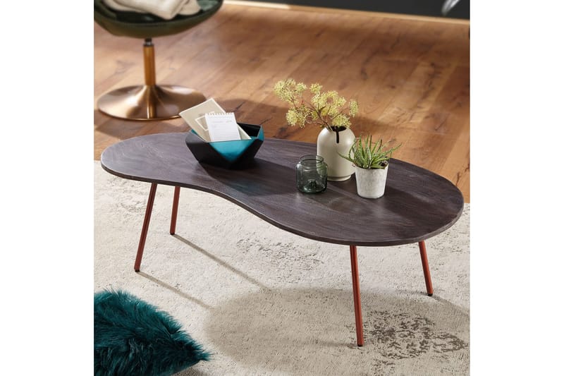 Corkrean Sofabord 122 cm Njurformat - Massivt Tre/Mørkegrå/Kobber - Møbler - Bord - Sofabord