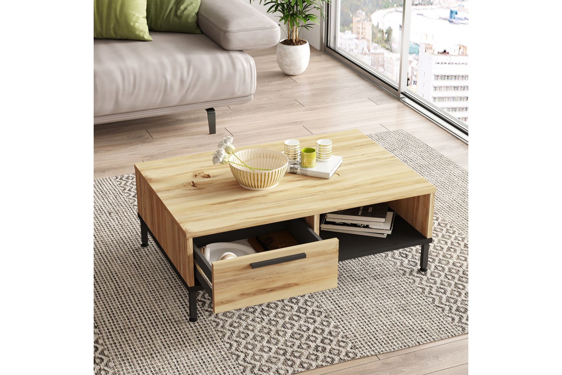Cranner Sofabord 90 cm - Natur/Svart - Møbler - Bord - Sofabord