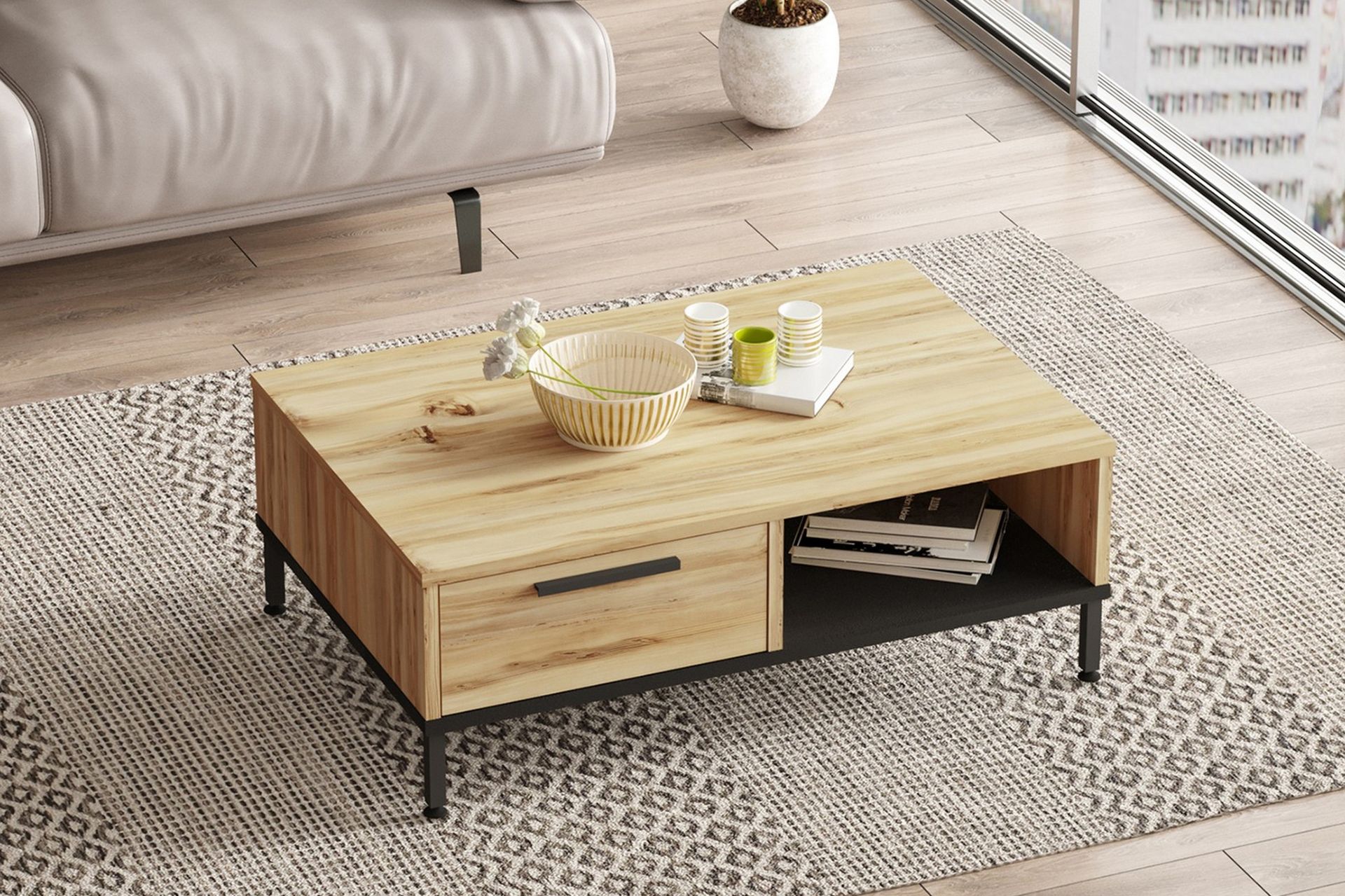 Cranner Sofabord 90 cm - Natur/Svart - Møbler - Bord - Sofabord