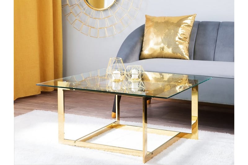 Crystal 80 cm Kvadratisk Sofabord med Geometrisk Understell i Glass - Klar - Møbler - Bord - Sofabord