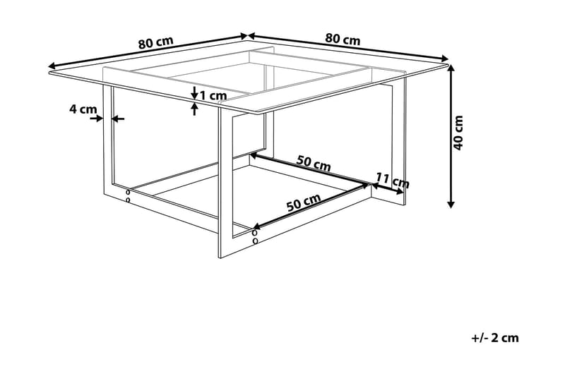 Crystal 80 cm Kvadratisk Sofabord med Geometrisk Understell i Glass - Klar - Møbler - Bord - Sofabord