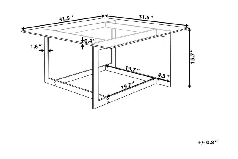 Crystal 80 cm Kvadratisk Sofabord med Geometrisk Understell i Glass - Klar - Møbler - Bord - Sofabord