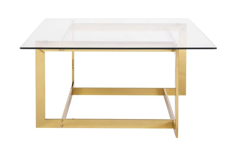 Crystal 80 cm Kvadratisk Sofabord med Geometrisk Understell i Glass, Klar