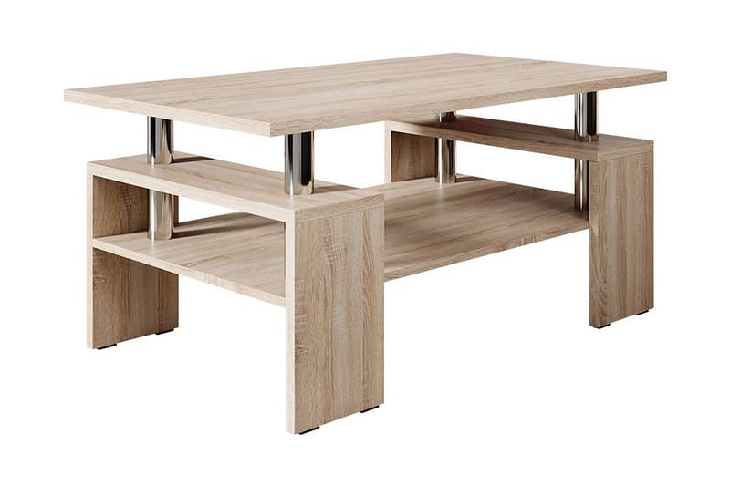 Cubeia Sofabord 110 cm med Oppbevaringshyller - Eikefarge/Krom - Møbler - Bord - Sofabord