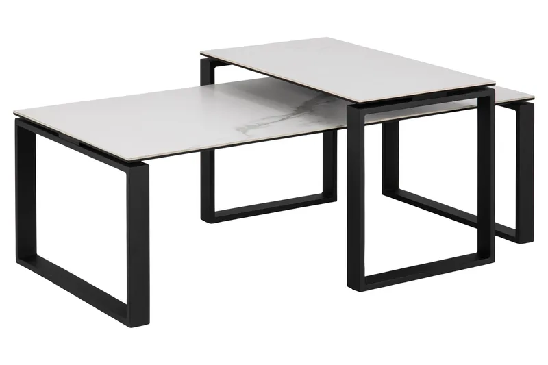 Cynthia Rektangulært Nesting Salongbord 115 cm i Keramikk med Metallben, Hvit