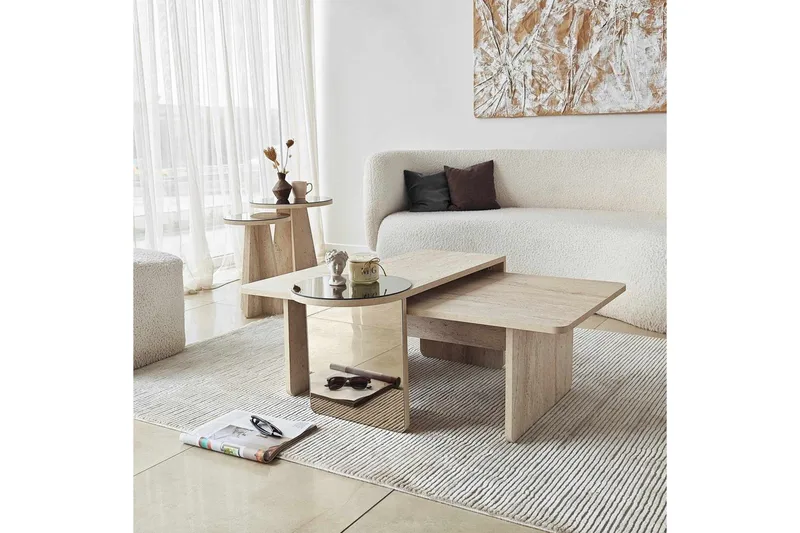 Dasina 105 cm Rektangulært Sofabord i Tre med Forskjøvede Plater - Beige - Møbler - Bord - Sofabord
