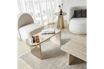 Dasina 105 cm Rektangulært Sofabord i Tre med Forskjøvede Plater - Beige - Møbler - Bord - Sofabord