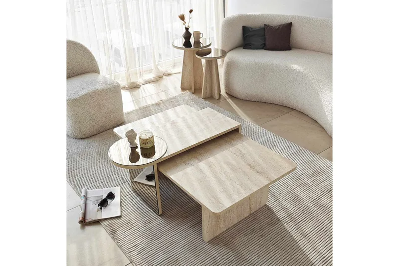 Dasina 105 cm Rektangulært Sofabord i Tre med Forskjøvede Plater - Beige - Møbler - Bord - Sofabord