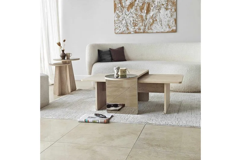 Dasina 105 cm Rektangulært Sofabord i Tre med Forskjøvede Plater - Beige - Møbler - Bord - Sofabord