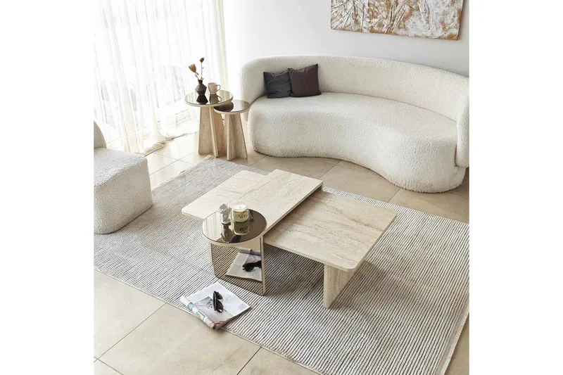 Dasina 105 cm Rektangulært Sofabord i Tre med Forskjøvede Plater - Beige - Møbler - Bord - Sofabord