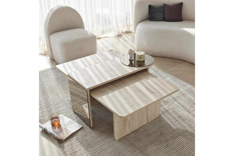 Dasina Sett med bord 105 cm - Travertin - Møbler - Bord - Sofabord
