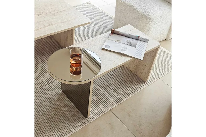 Dasina Sett med bord 105 cm - Travertin - Møbler - Bord - Sofabord