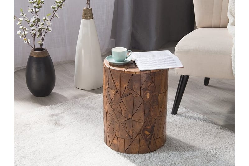 Dawson Rundt Sofabord 30 cm i Teak med Mosaikkmønster, Brun
