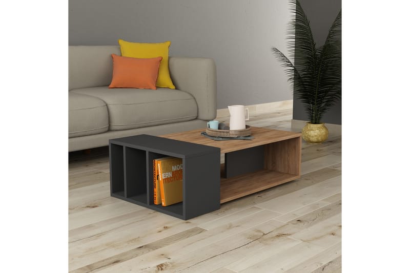 Decorta Sofabord 102 cm med Oppbevaringshylle - Eikefarge/Mørkegrå - Sofabord