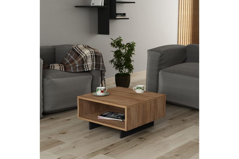 Decorta Sofabord 60 cm med Oppbevaringshylle - Eikefarge/Mørkegrå - Sofabord