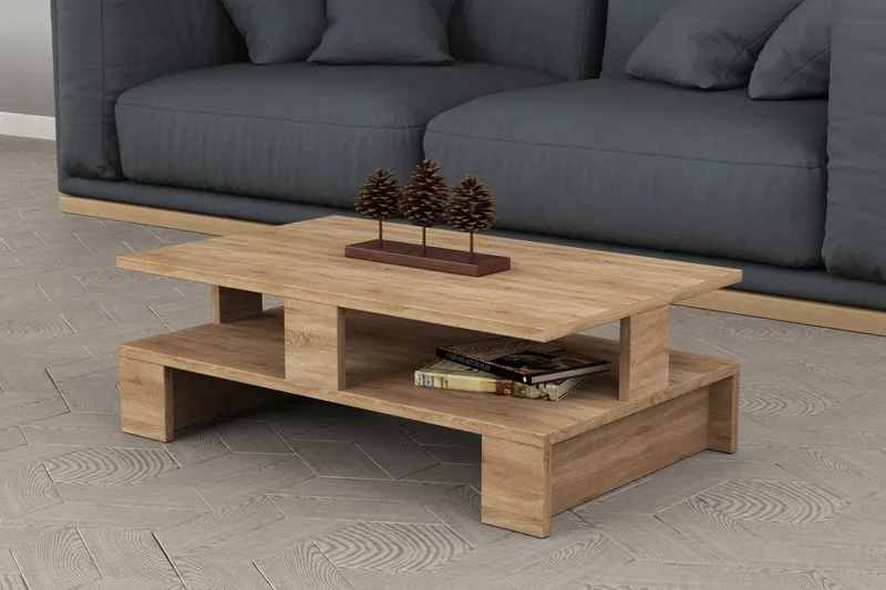 Decorta Sofabord 80 cm med Oppbevaringshylle - Eikefarge - Møbler - Bord - Sofabord