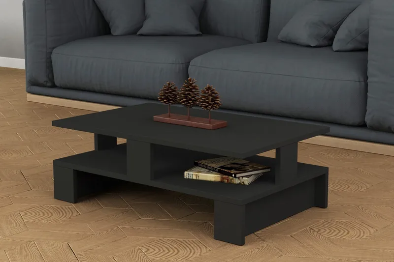 Decorta Sofabord 80 cm med Oppbevaringshylle - Mørkegrå - Møbler - Bord - Sofabord