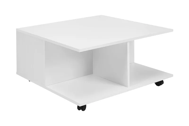 Delgadillo Kvadratisk Sofabord 70 cm med Skuffer og Hjul i Malt Tre, Hvit
